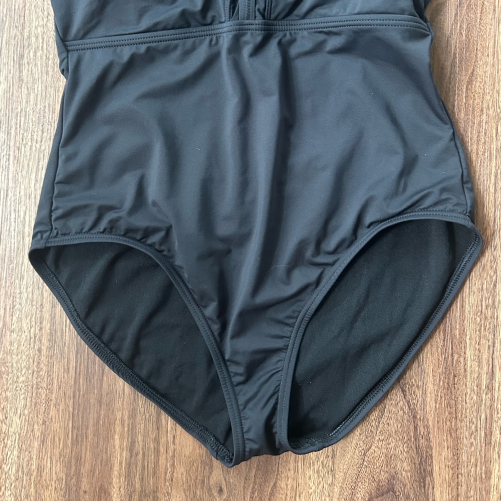 TOMMY BAHAMA Black Plunge Neck Halter Mesh Trim One Piece Swimsuit Minimalist 12 - Picture 4 of 8